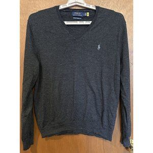 Polo Ralph Lauren Mens Large‎ Gray Washable Marino Wool V Neck Pullover Sweater